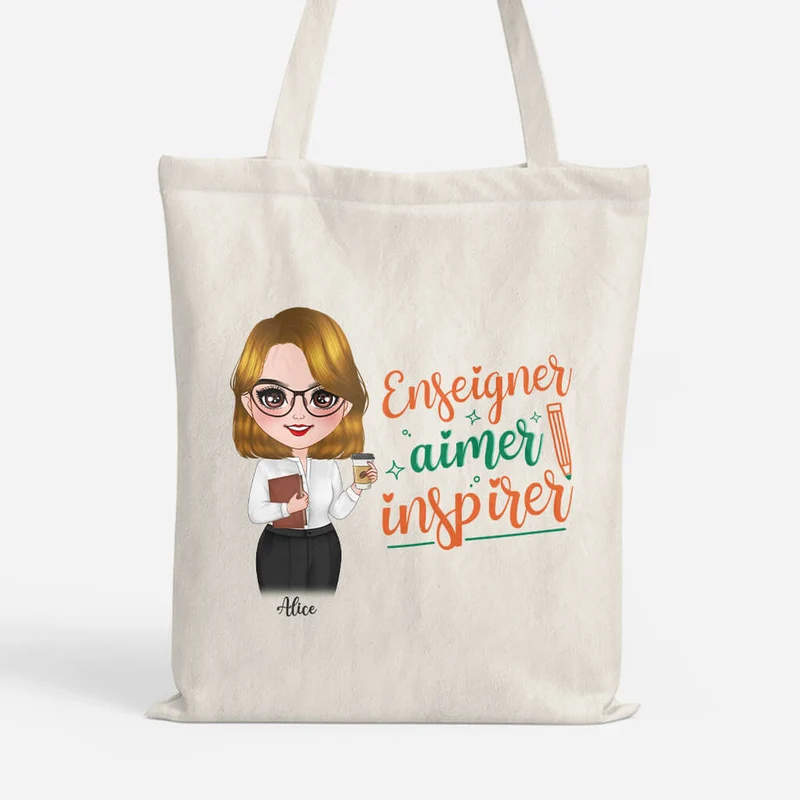 Enseigner Aimer Inspirer - Cadeau Personnalisé | Tote Bag pour Enseignant