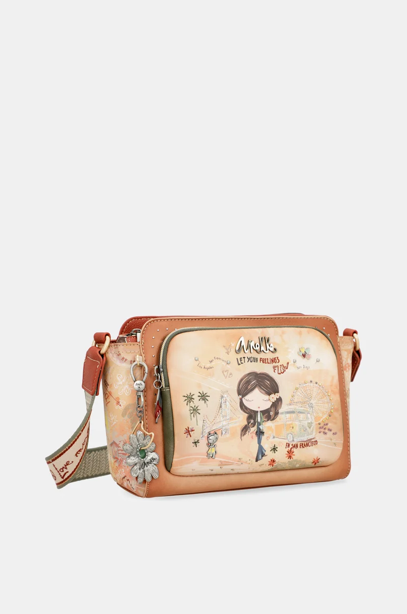 Sac bandoulière rectangulaire camel Peace & Love