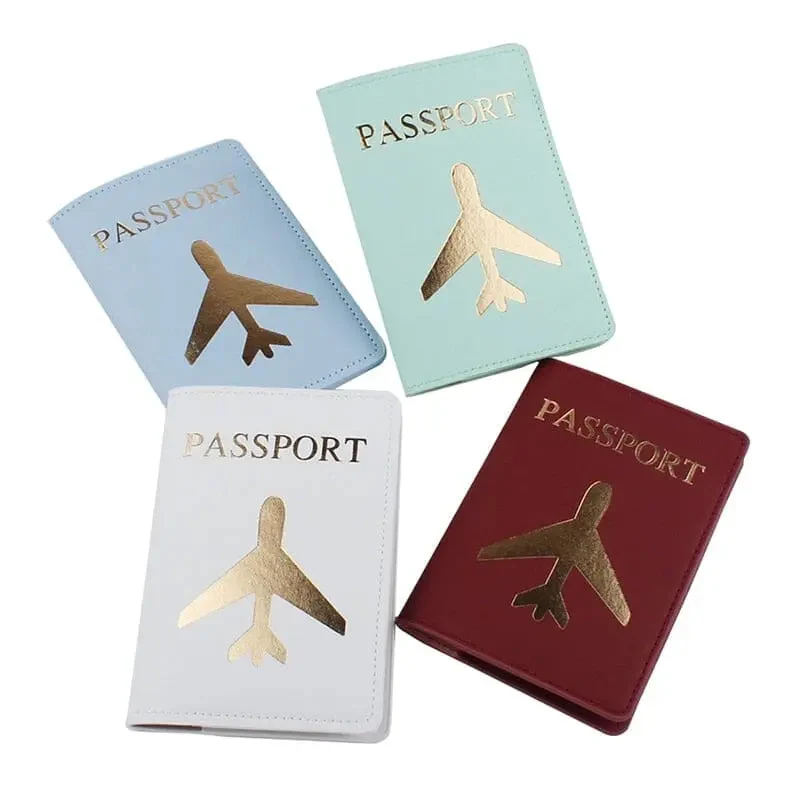 Protège-Passeport Personnalisé Avion Doré | Étui Pu avec Initiales