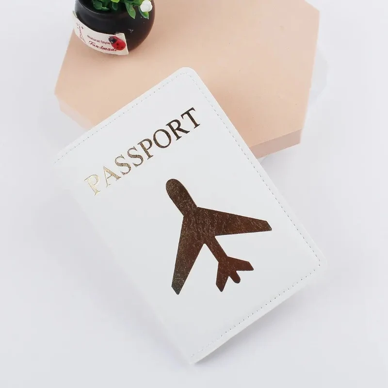 Protège-Passeport Avion Doré | Étui Polyuréthane Voyage
