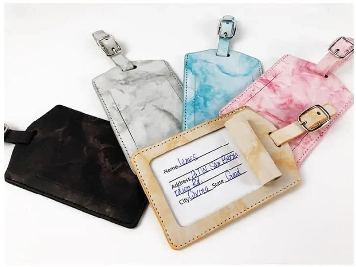 Étiquette à Bagage Marbre | Sangle Réglable Pu