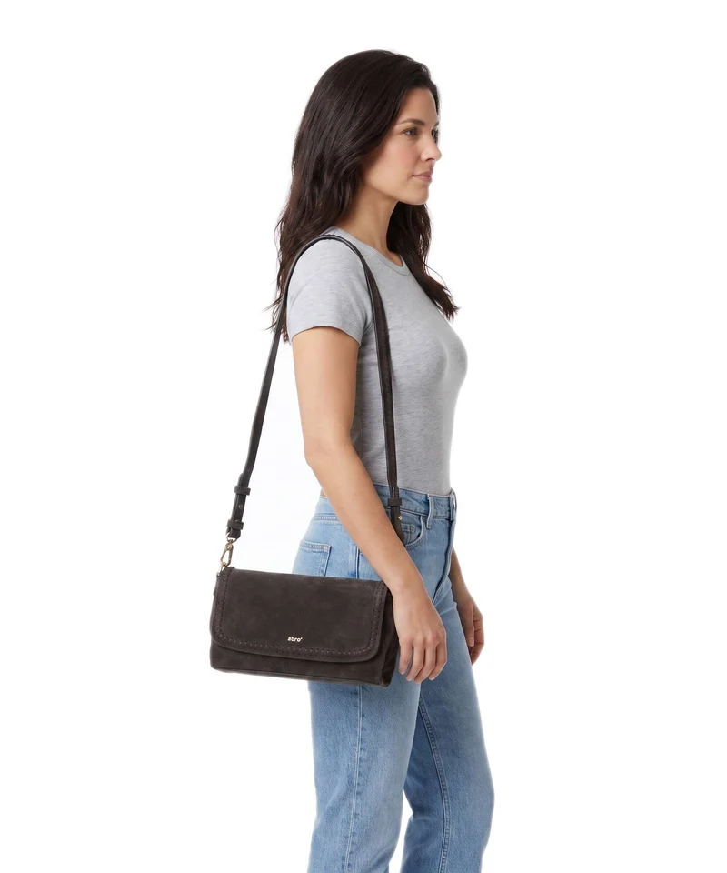 Abro Suede Signature Sac porté épaule dark brown