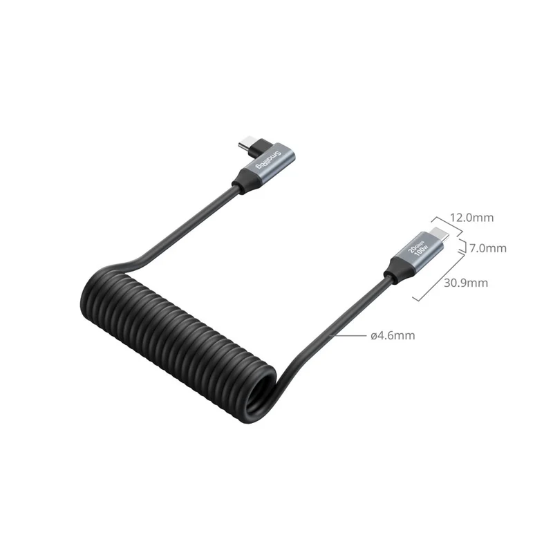 Câble Enroulé USB-C Droit à Angle-Droit