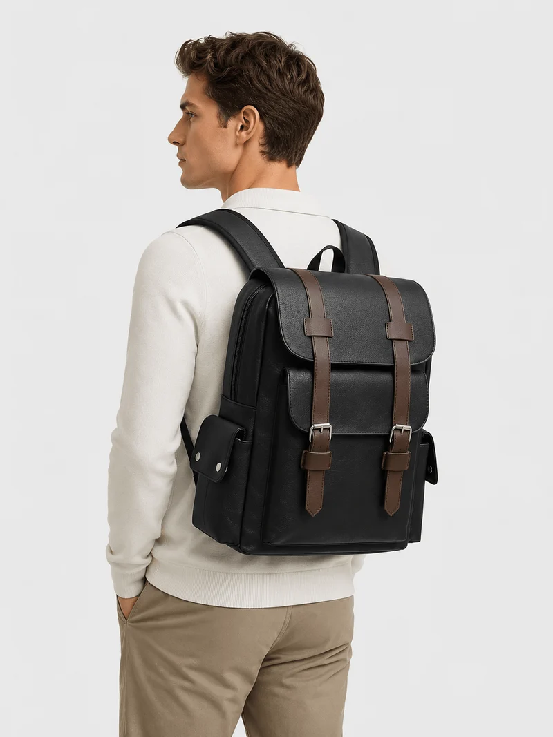 Sac-À-Dos Polyuréthane Noir Et Marron