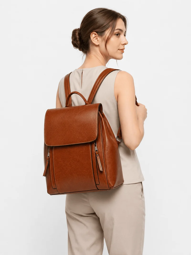 Sac À Dos Cuir Femme Véritable Marron