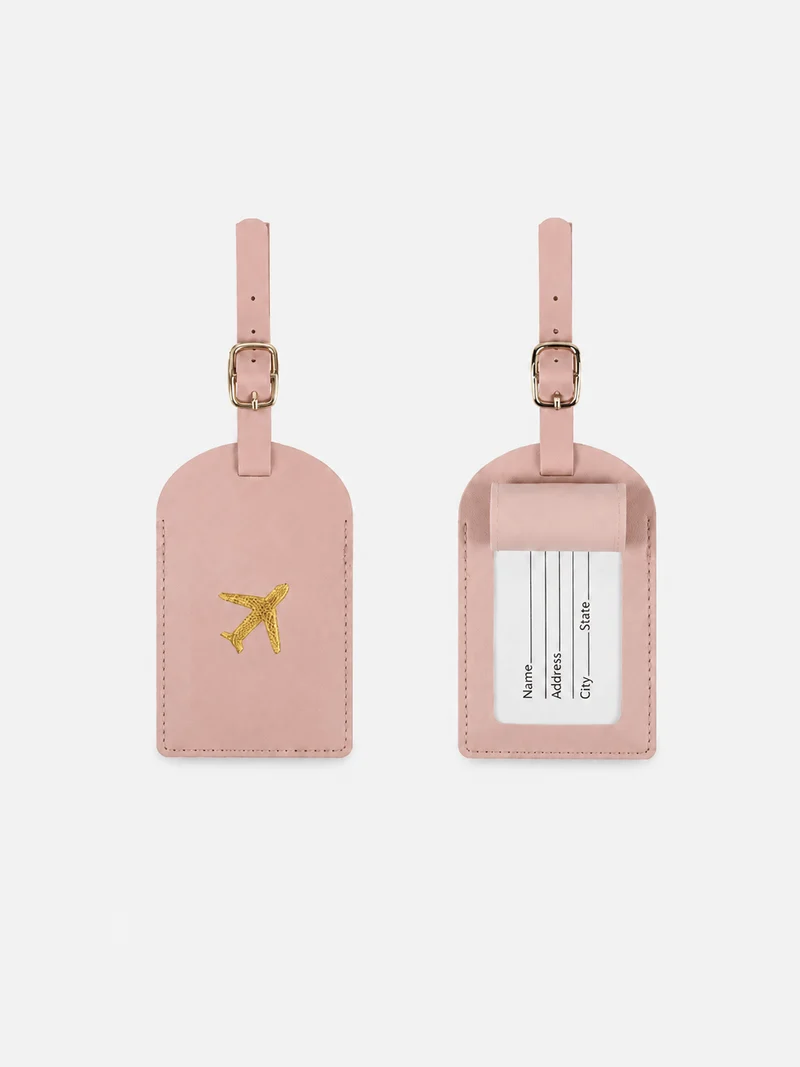 Étiquette de bagage en cuir motif avion avec porte-adresse