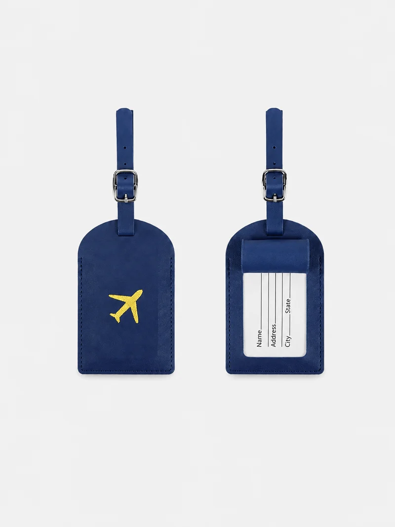 Étiquette de bagage en cuir motif avion avec porte-adresse