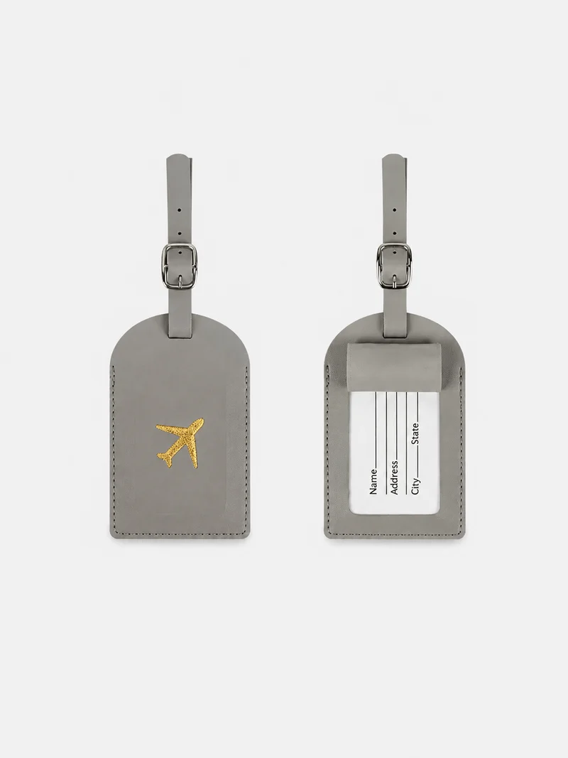 Étiquette de bagage en cuir motif avion avec porte-adresse