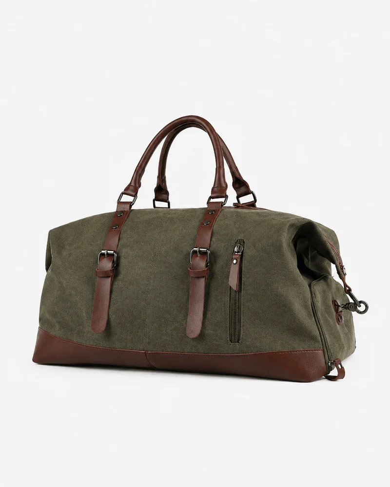 Sac polochon de voyage homme en toile gris et marron