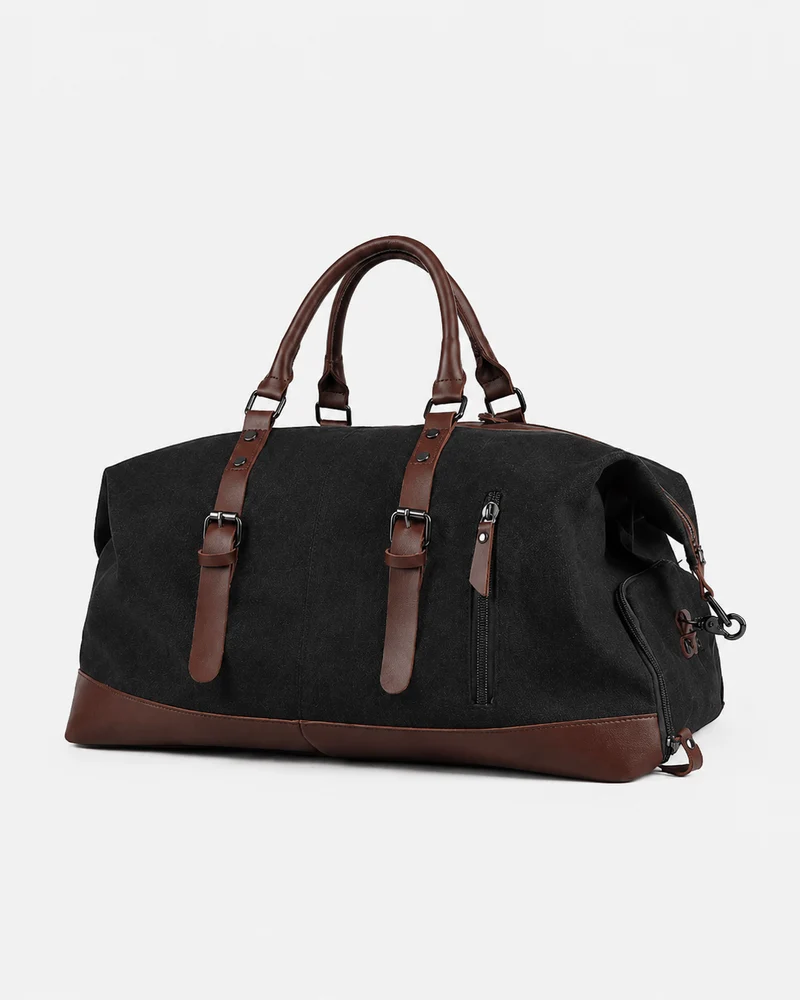 Sac polochon de voyage homme en toile gris et marron