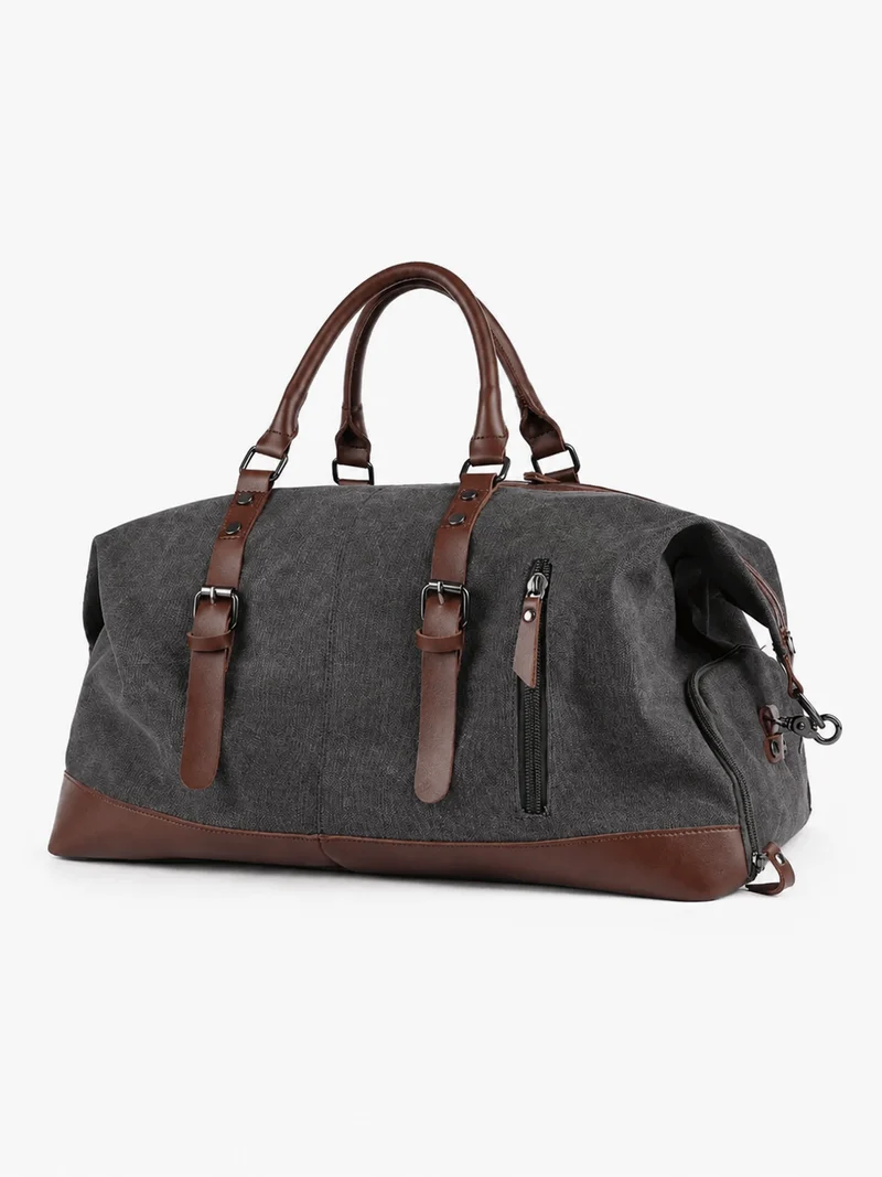 Sac polochon de voyage homme en toile gris et marron