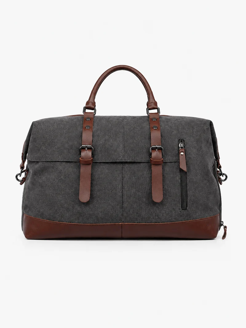 Sac polochon de voyage homme en toile gris et marron