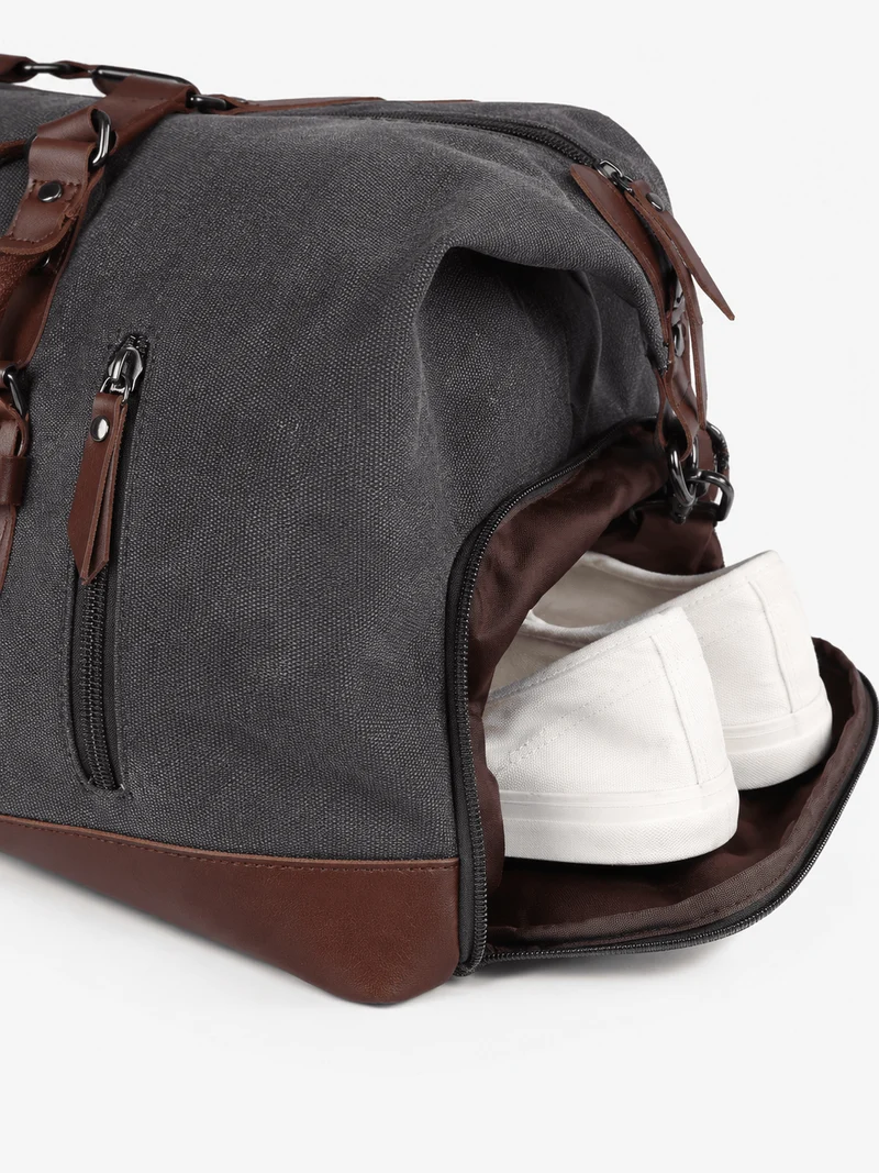 Sac polochon de voyage homme en toile gris et marron