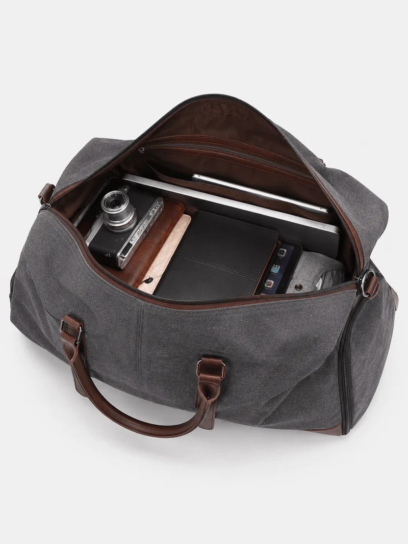Sac polochon de voyage homme en toile gris et marron