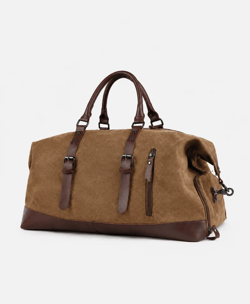 Sac polochon de voyage homme en toile gris et marron