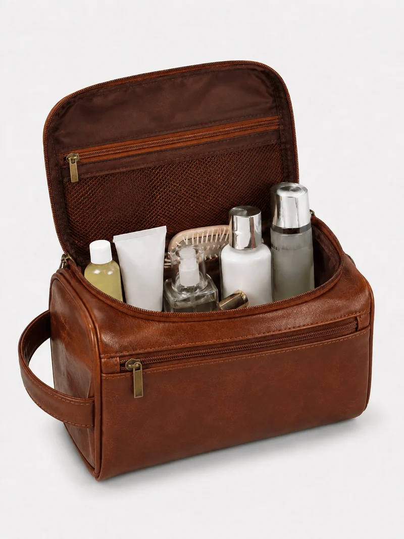 Trousse De Toilette De Voyage Femme Cuir PU Marron