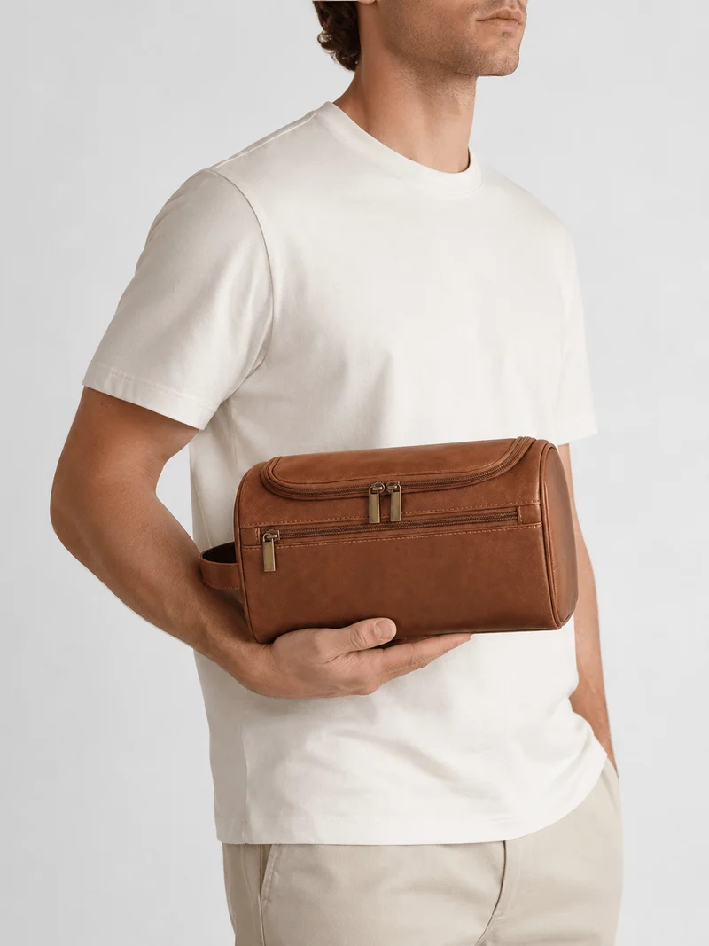 Trousse De Toilette De Voyage Femme Cuir PU Marron