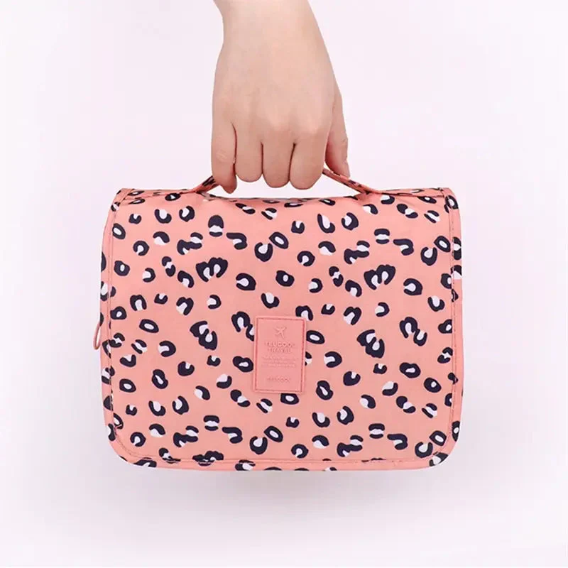 Trousse de Toilette Léopard Rose | Tissu Lavable Suspendu