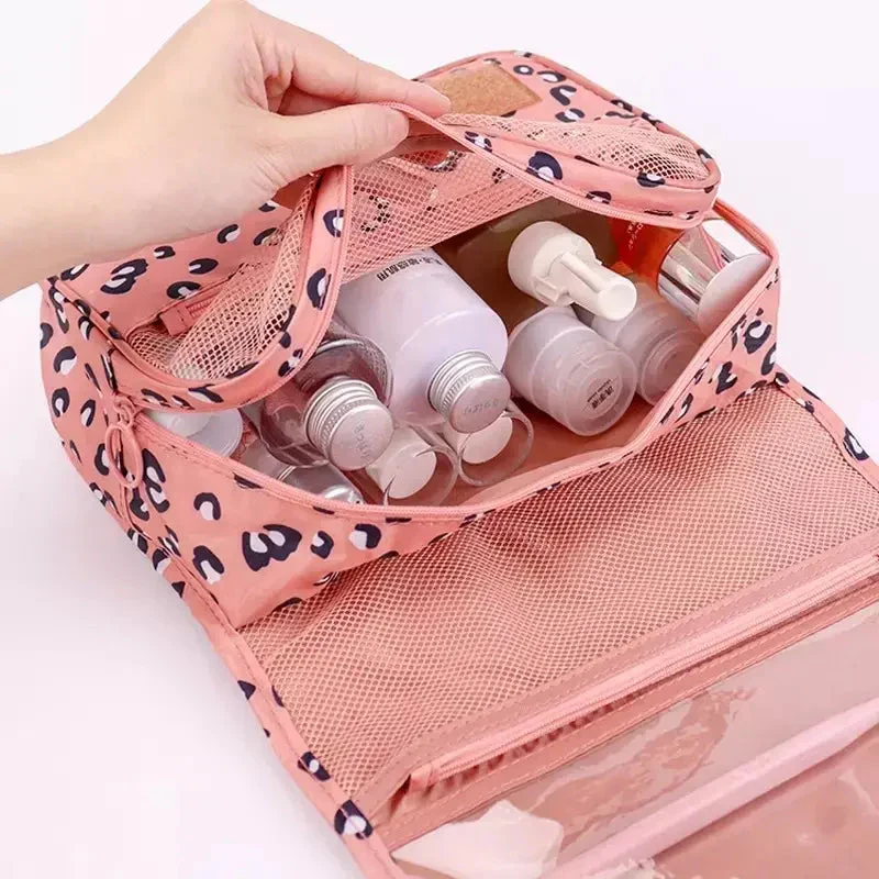Trousse de Toilette Léopard Rose | Tissu Lavable Suspendu
