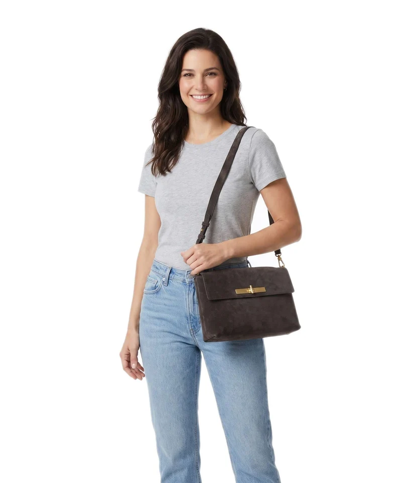 Abro Suede Twist Sac porté épaule dark brown