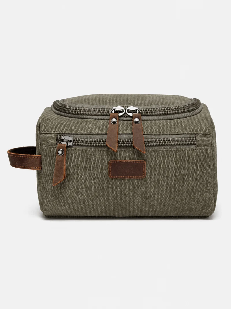 Trousse De Toilette Pour Homme En Toile Garnitures En Cuir