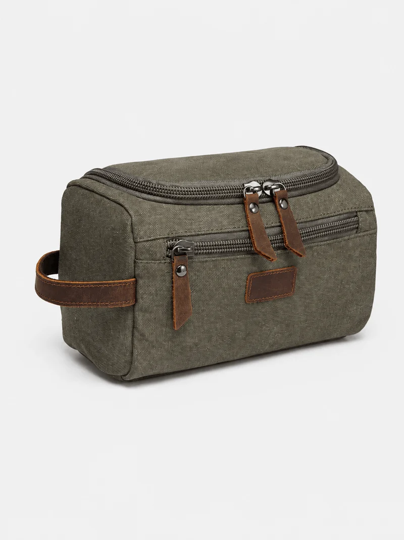 Trousse De Toilette Pour Homme En Toile Garnitures En Cuir