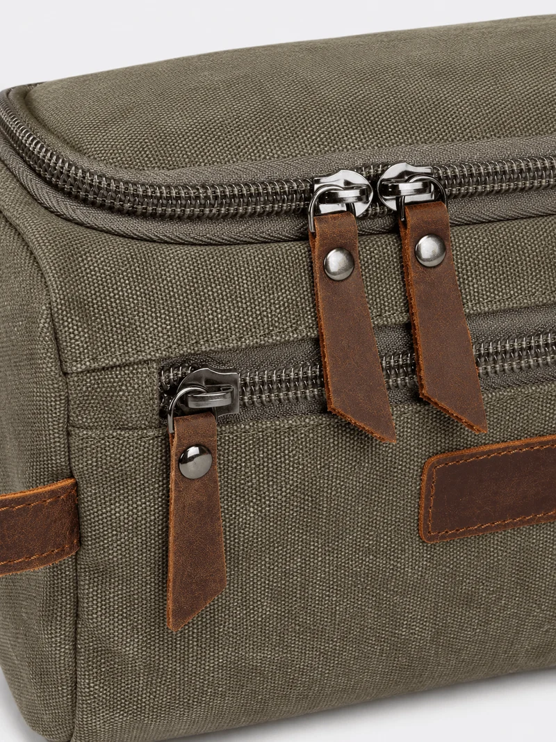 Trousse De Toilette Pour Homme En Toile Garnitures En Cuir
