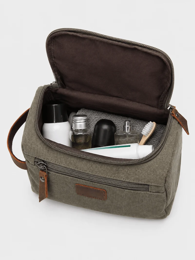 Trousse De Toilette Pour Homme En Toile Garnitures En Cuir