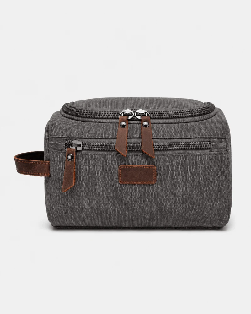 Trousse De Toilette Pour Homme En Toile Garnitures En Cuir