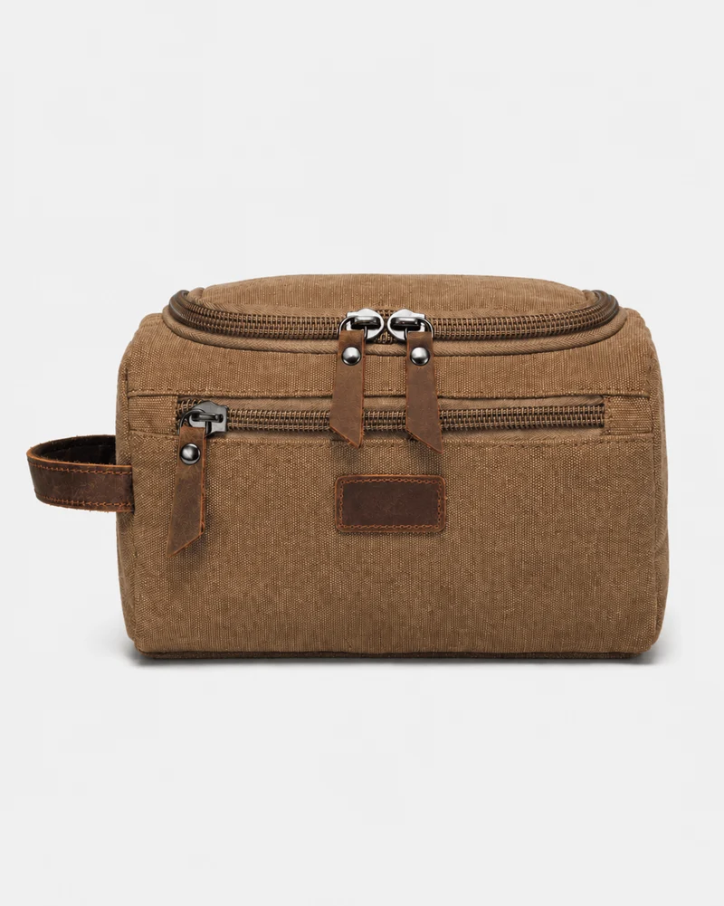 Trousse De Toilette Pour Homme En Toile Garnitures En Cuir