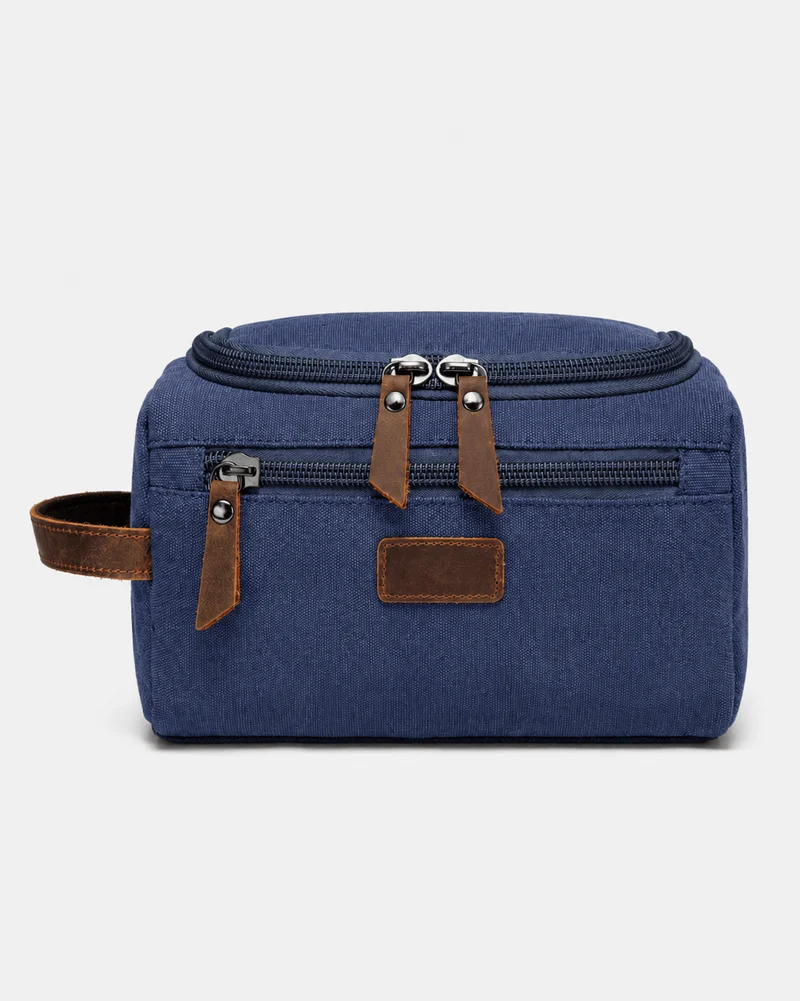 Trousse De Toilette Pour Homme En Toile Garnitures En Cuir