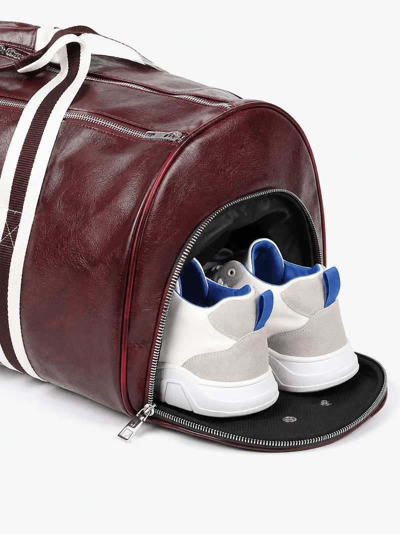 Sac polochon de sport unisexe en cuir avec compartiment à chaussures