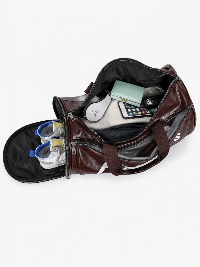 Sac polochon de sport unisexe en cuir avec compartiment à chaussures