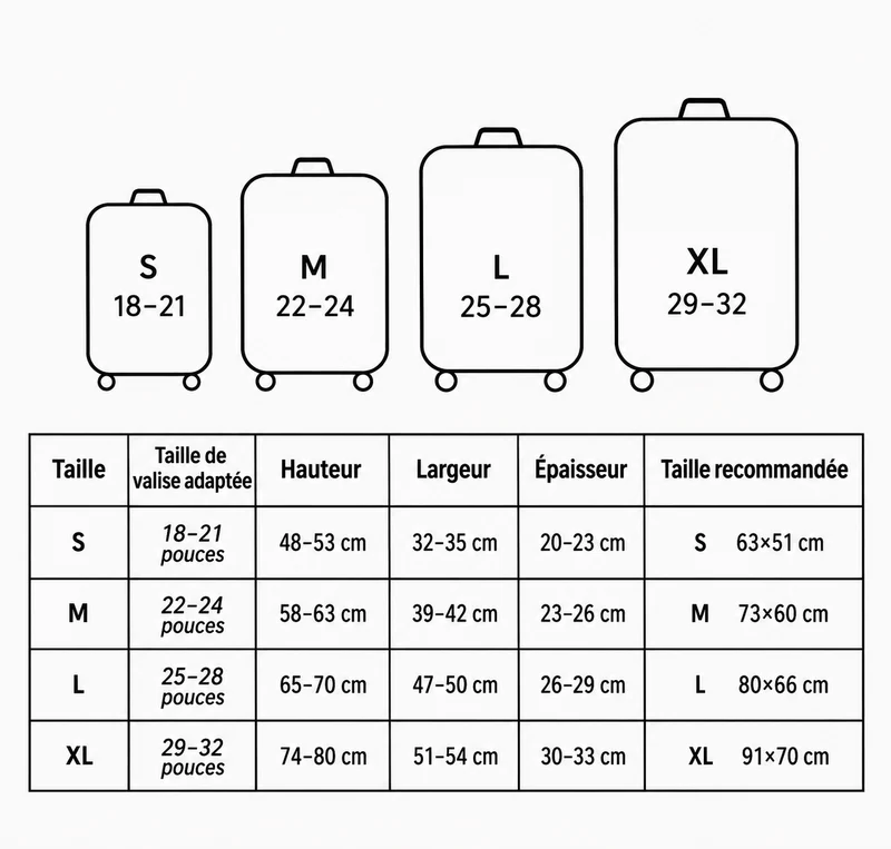 Housse de valise extensible imprimé voyage 18 à 32 pouces