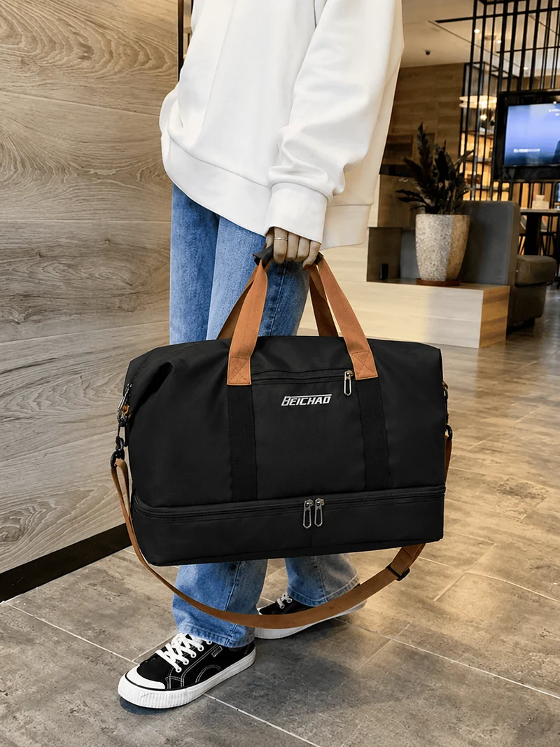 Sac polochon de voyage femme extensible en tissu Oxford avec bandoulière