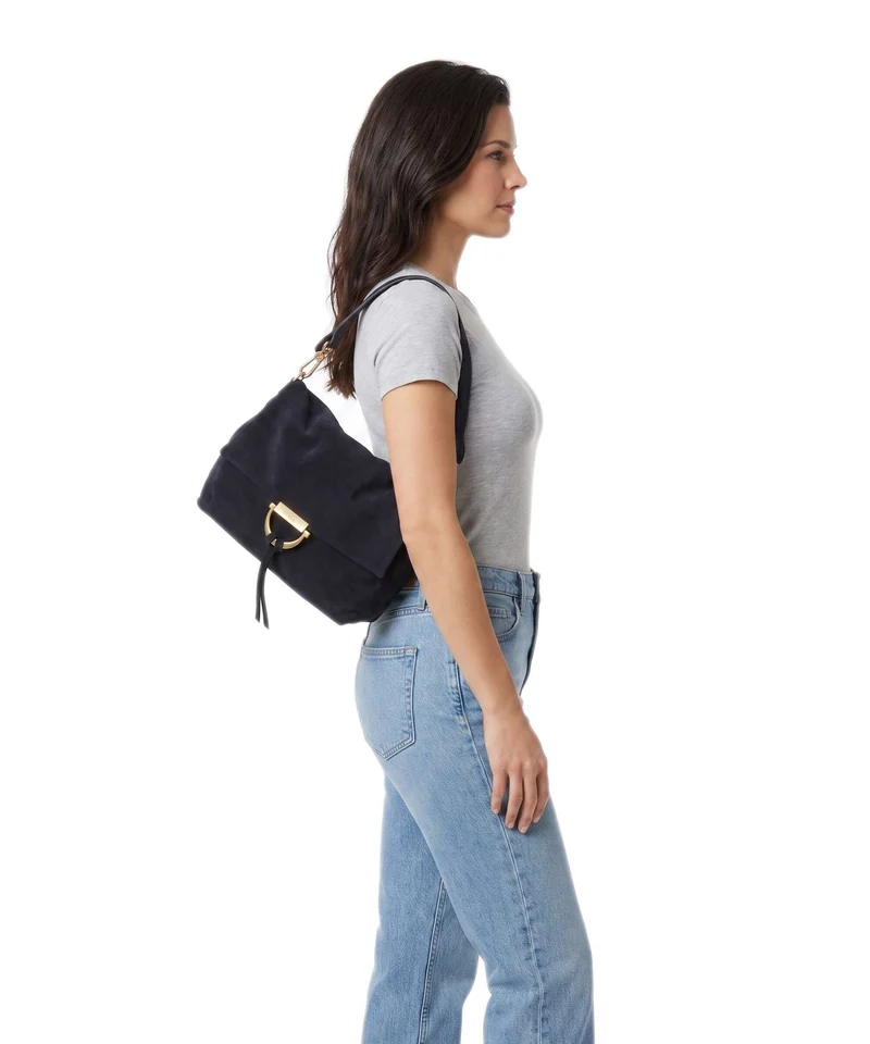 Abro Suede Temi Medium Sac porté épaule navy