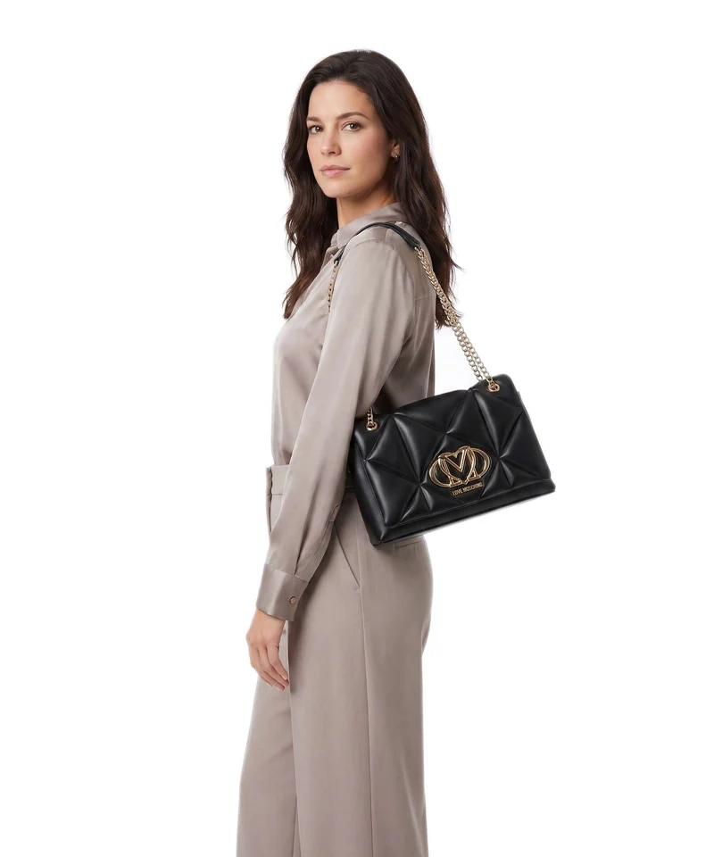 Love Moschino Embossed Q Sac porté épaule nero