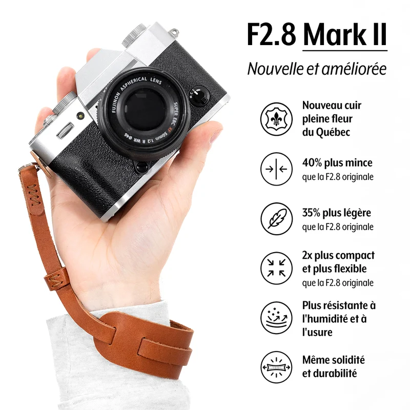 Courroie F2.8 Mark II poignet avec coussin (Cuir Brun)
