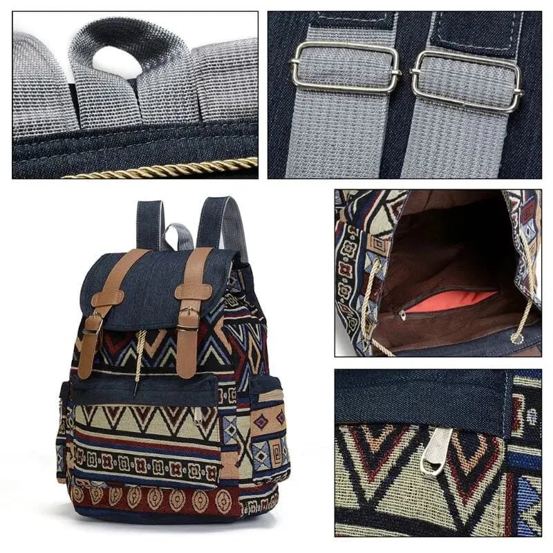 Sac à Dos Voyage Aztèque | Toile Canvas et Poches