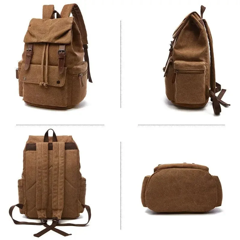 Sac à Dos Vintage Toile | Spacieux avec Poches Latérales