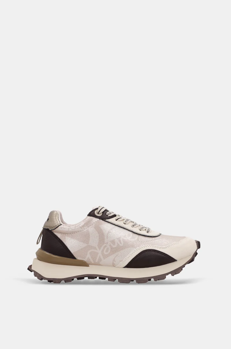 Sneakers beige avec détails marron