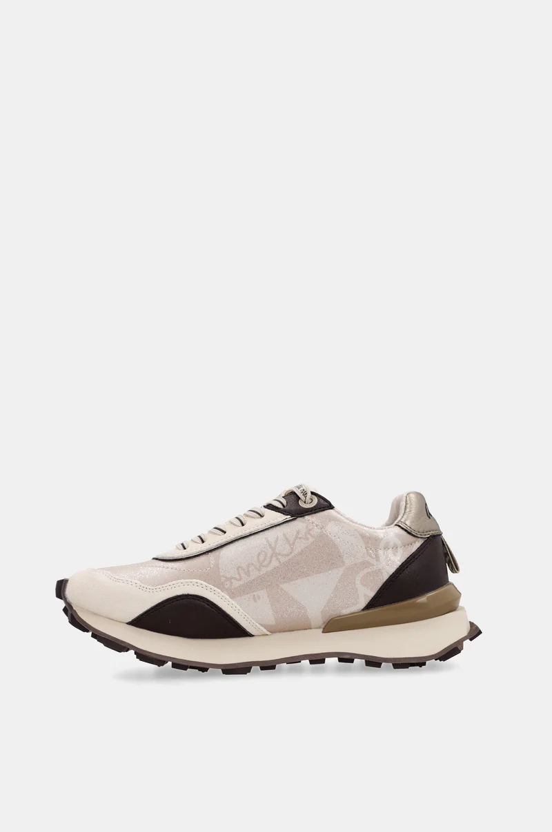 Sneakers beige avec détails marron