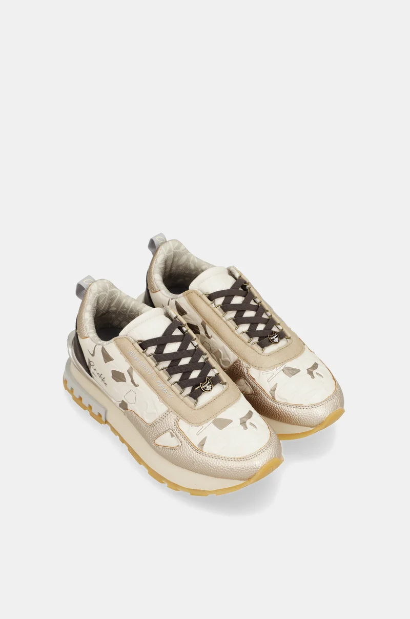 Sneakers beige et dorés