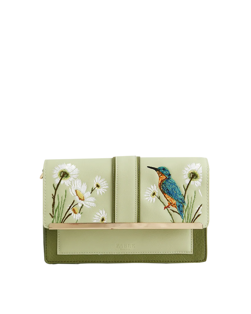 Embroidered Kingfisher Cross Body Bag