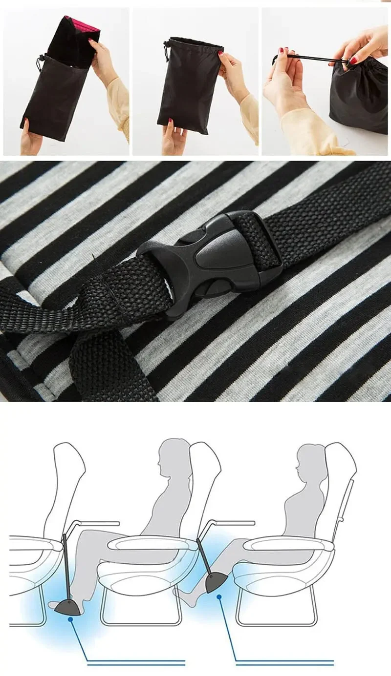 Repose-Pieds de Voyage Avion | Sangle Ajustable Polyester