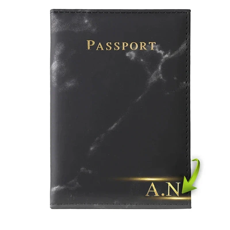 Pochette Passeport Personnalisée Marbrée | Initiales Dorées Chic