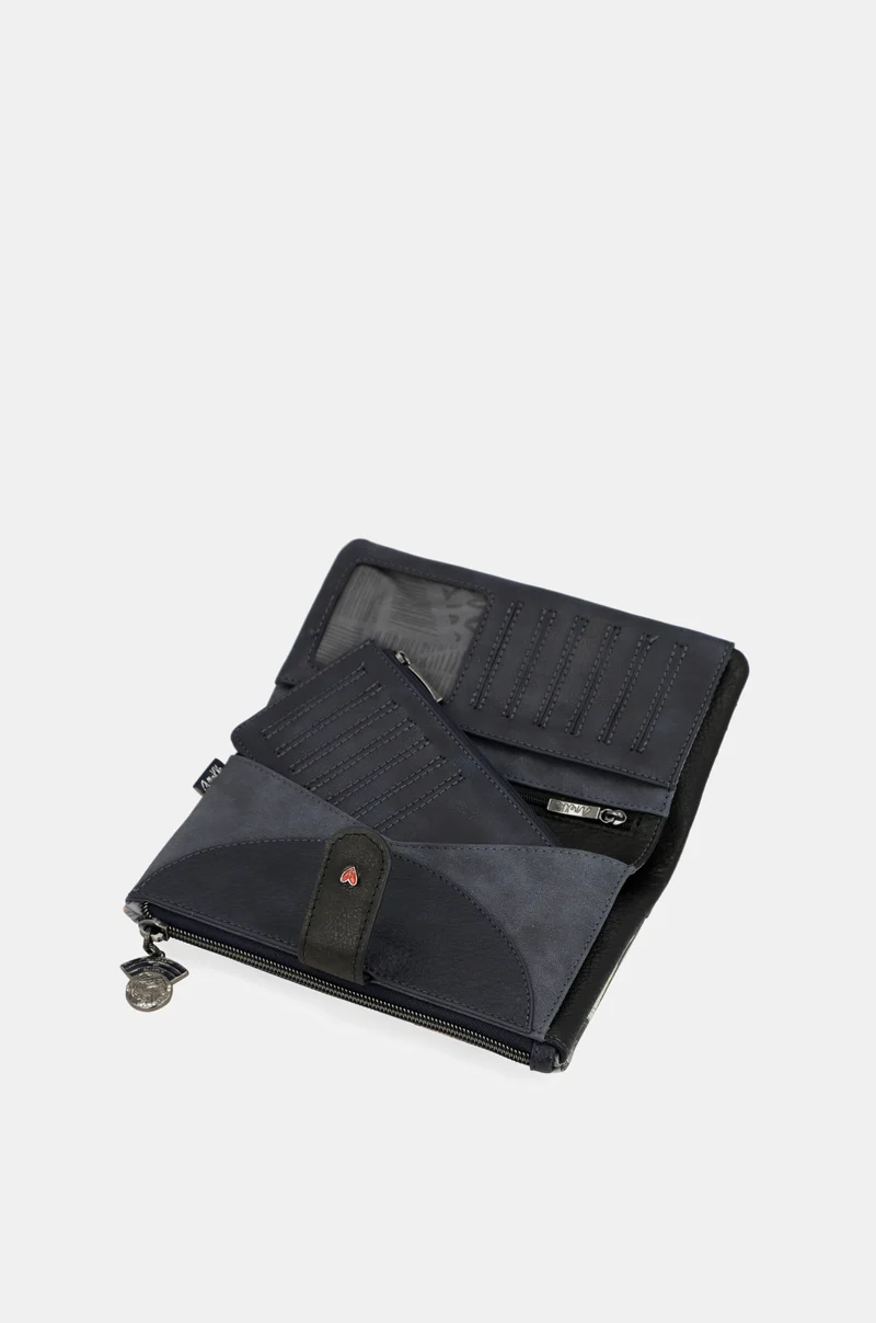 Portefeuille RFID souple grand format bleu marine Studio