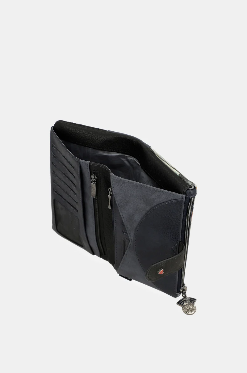 Portefeuille RFID souple grand format bleu marine Studio