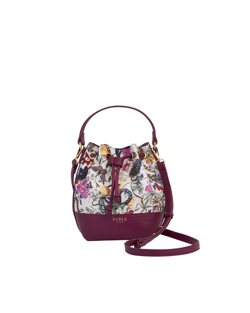 Floral Engravings Plum Bucket Bag