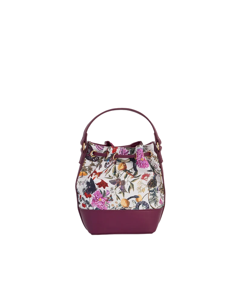 Floral Engravings Plum Bucket Bag